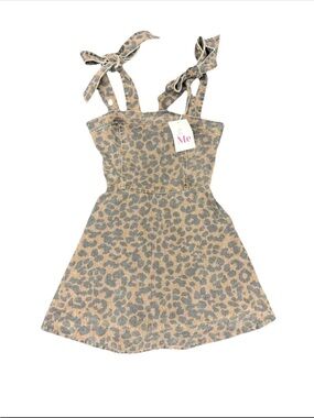NWTSo Me Leopard Animal Print Denim Mini A-Line Square Neck Dress, Brown/Black S